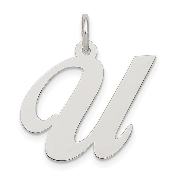 Sterling Silver, Ella Collection, LG Fancy Script Initial U Pendant - Picture 1 of 5